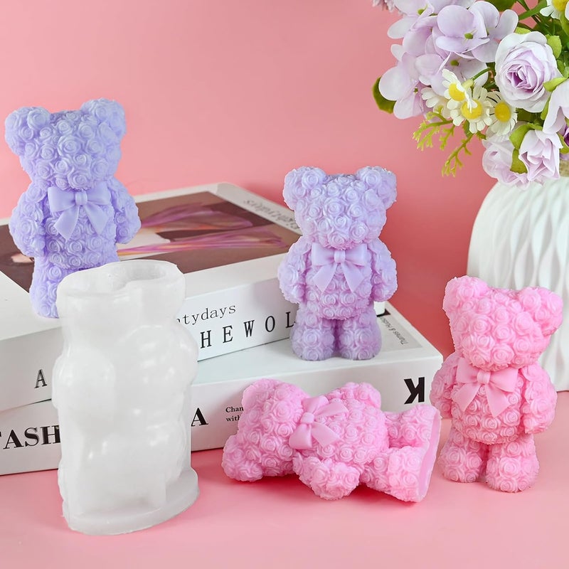 ZQYSING Standing Rose Bear Silicone Molds, 3D Cute Rose Bear Molds for Soap Candles Wax Epoxy Resin Casting Home Decor Valentine/Mother' Day/Wedding/Anniversary/Birthday Gifts - Image 3